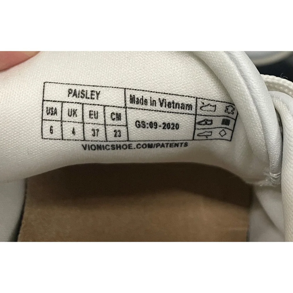Vionic Paisley White Leather Sneakers Womens 6 Orthotic Lace Up Low Top Shoes